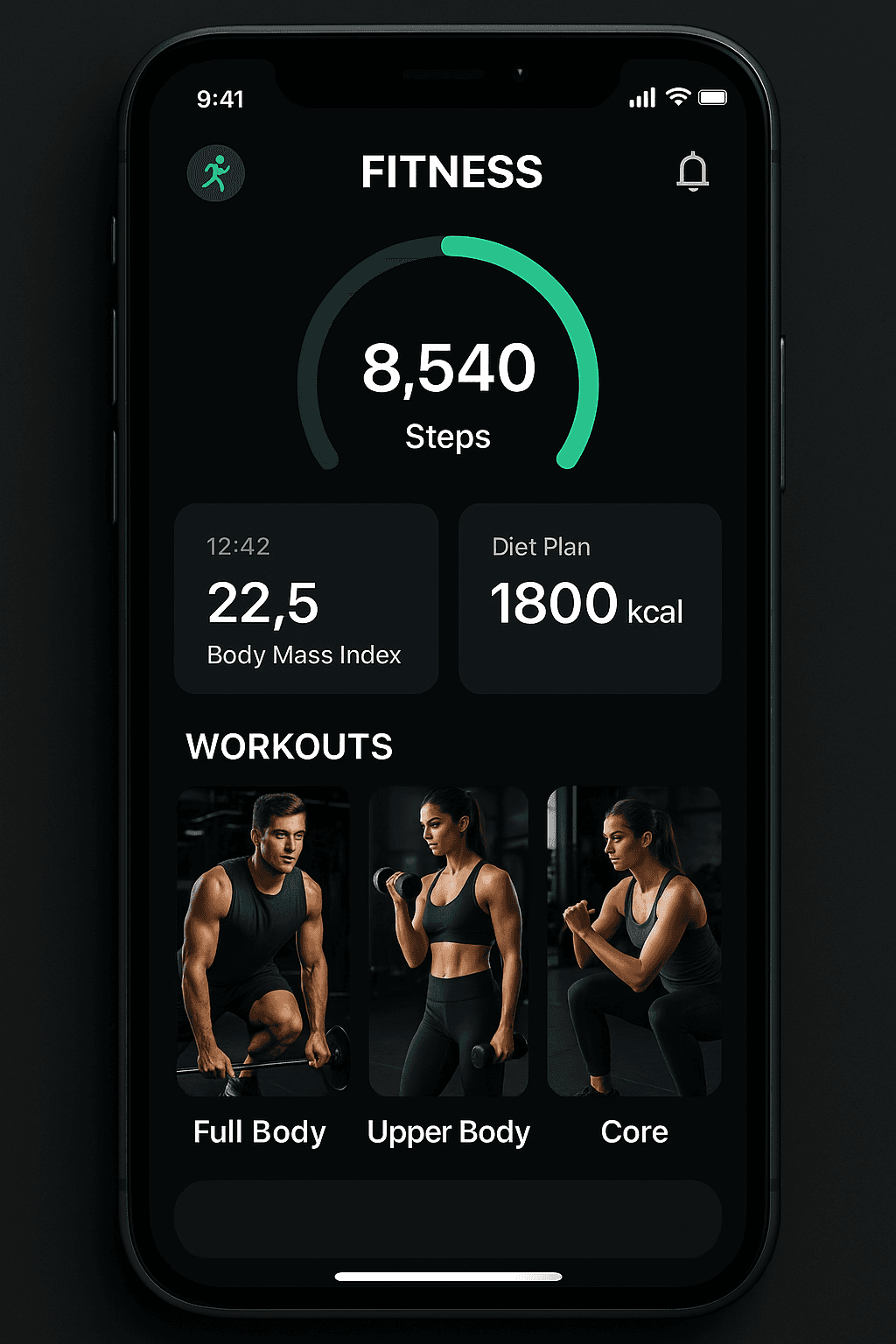 Fitness app screens