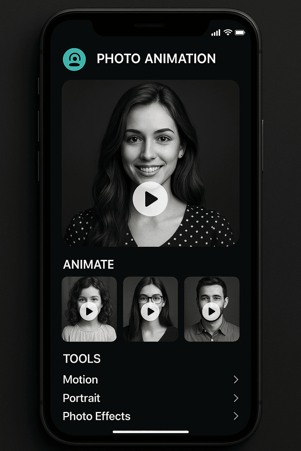 Photo animation app interface